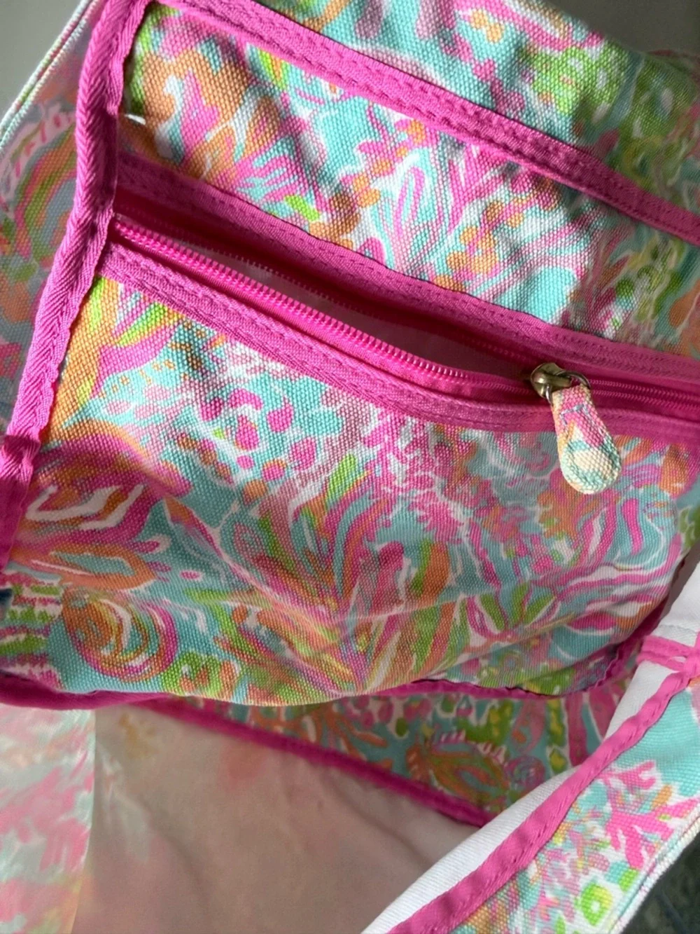Lilly Pulitzer Tote Bag Tropical Pink Aqua Beach Large Canvas Bag Summer Preppy - Picture 6 of 6